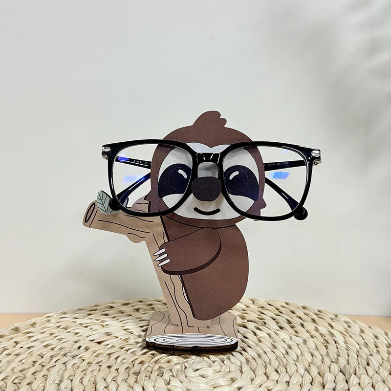 Cute Cartoon Animal Eyeglass Holder - Creative Wooden Sunglasses Stand for Home & Office Decor