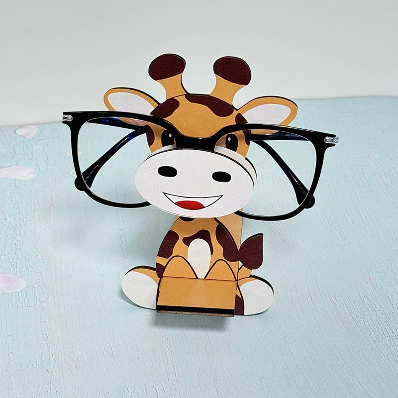 Cute Cartoon Animal Eyeglass Holder - Creative Wooden Sunglasses Stand for Home & Office Decor