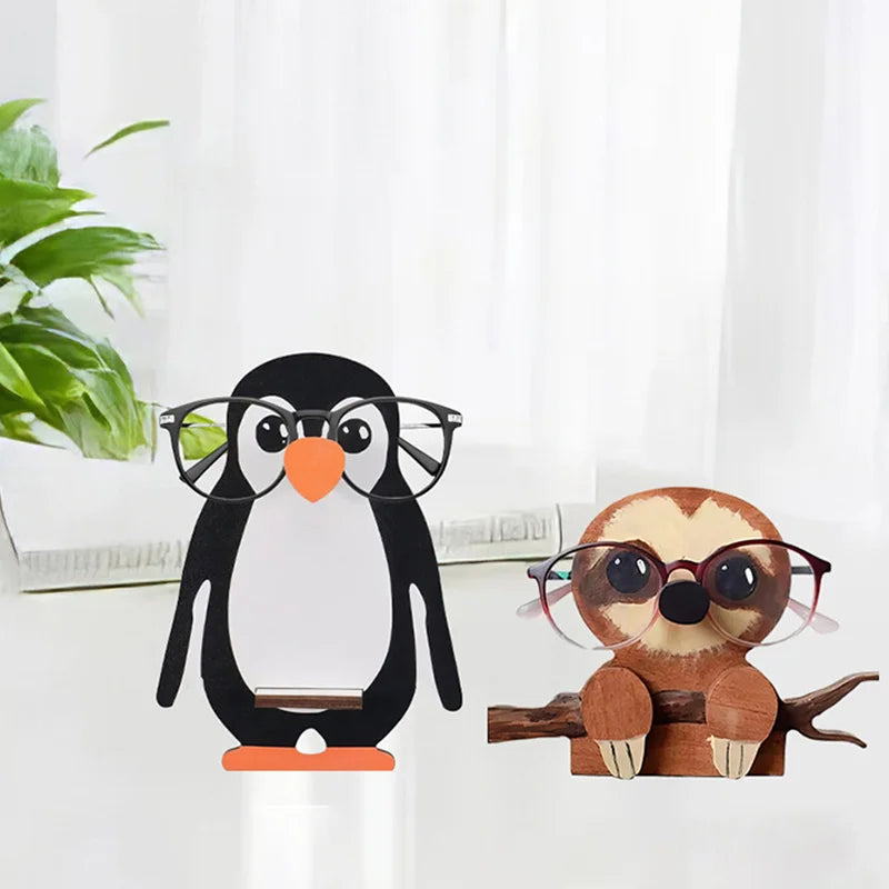 Cute Cartoon Animal Eyeglass Holder - Creative Wooden Sunglasses Stand for Home & Office Decor