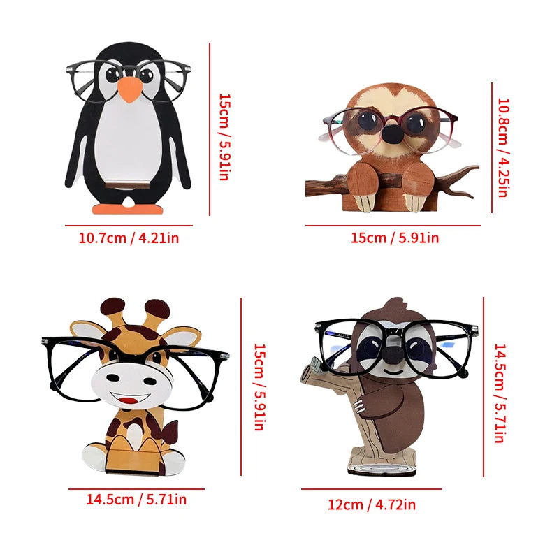 Cute Cartoon Animal Eyeglass Holder - Creative Wooden Sunglasses Stand for Home & Office Decor