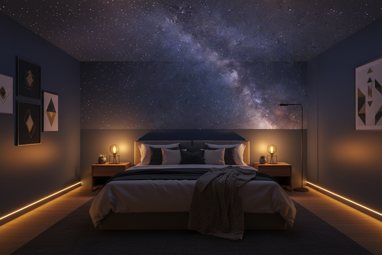 Cozy Star Projector Bedroom Banner